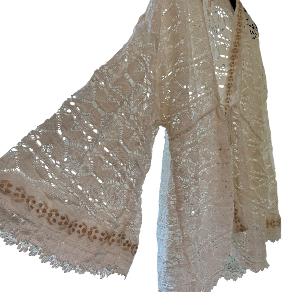 Free People Lace Kimono Cardigan in Cream